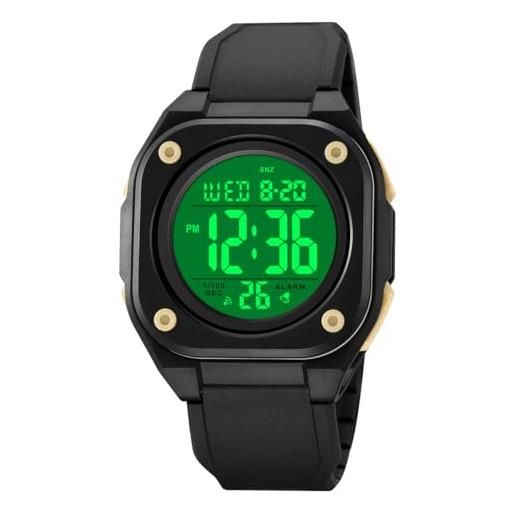 TONSHEN Orologio Digitale Unisex – 50M Impermeabile – Cassa Plastica E Cinturino Gomma – Militare Tattico Con Cronometro, Allarme, Doppio Tempo – LED - 3