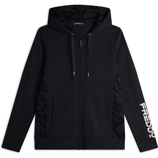 Freddy felpa donna chiusura zip e cappuccio con inserti floreali