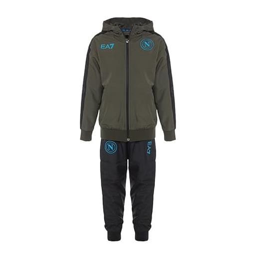 Ssc napoli ea7 tuta estiva nylon jr. Olive night, ea7 prodotto ufficiale, tuta con cappuccio calcio 2024/2025, 4 anni