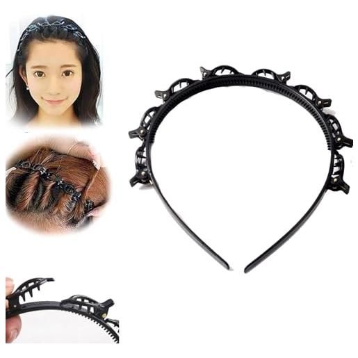 ZANWANXIN bangs hairstyle hairpin headband, toothed headband braid tool, hairpin headbands with clips attached for women, girls fashion hair accessories (1pcs-black, one size)