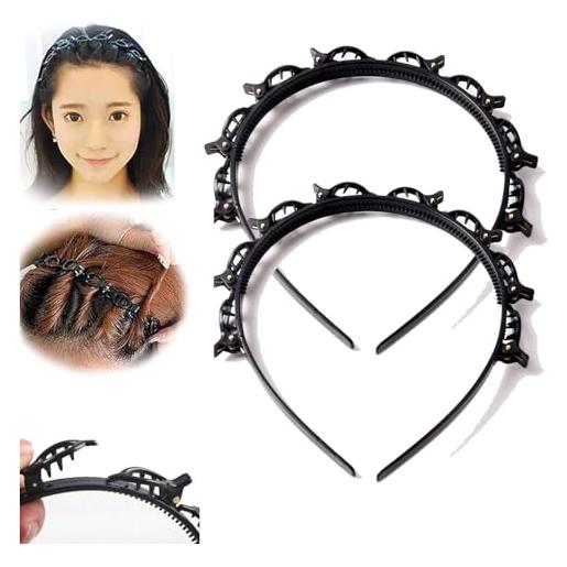 ZANWANXIN bangs hairstyle hairpin headband, toothed headband braid tool, hairpin headbands with clips attached for women, girls fashion hair accessories (2pcs-black, one size)