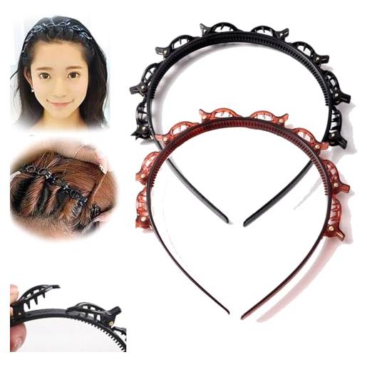 ZANWANXIN bangs hairstyle hairpin headband, toothed headband braid tool, hairpin headbands with clips attached for women, girls fashion hair accessories (red + black, one size)