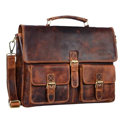 STILORD 'victor' ventiquattrore uomo in pelle borsa da lavoro vintage grande portadocumenti con tracolla valigetta 24 ore cartella ufficio da insegnante, colore: kara - cognac