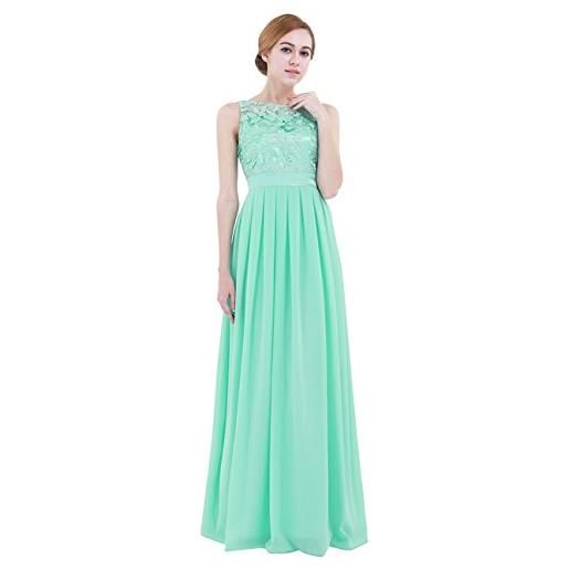 Freebily vestito da sera donna elegante lungo vestito impero da cocktaile maxi abito donna chiffon senza maniche vestito da festa abito damigella d'onore sposa matrimonio turchese 38