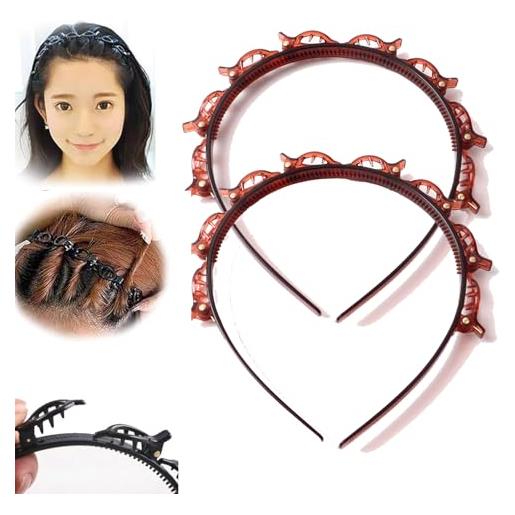 ZANWANXIN bangs hairstyle hairpin headband, toothed headband braid tool, hairpin headbands with clips attached for women, girls fashion hair accessories (2pcs-red, one size)