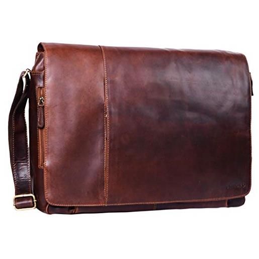 STILORD 'maximus' borsa xxl in pelle - grande borsa messenger per laptop 17, 18, 19 e 21 pollici - cartella business, ufficio e tracolla in vera pelle, colore: cognac marrone scuro