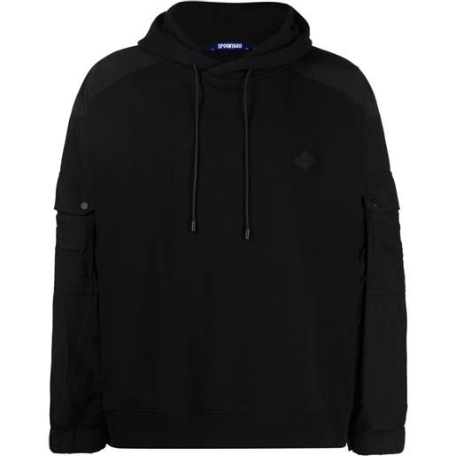 Spoonyard logo-patch panelled hoodie - nero
