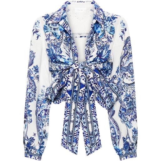 Camilla camicia crop con stampa glaze and graze - bianco