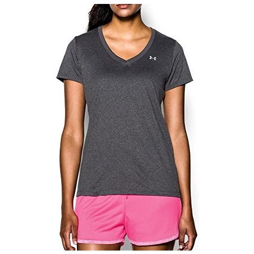 Under Armour tech short sleeve v - solid, maglietta donna, bianco, xs