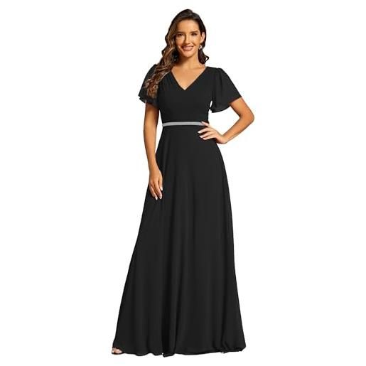 Ever-Pretty abito cerimonia donna estivi lunghi curvy elegante vestiti da sposa eleganti a v chiffon vita alta nero 50
