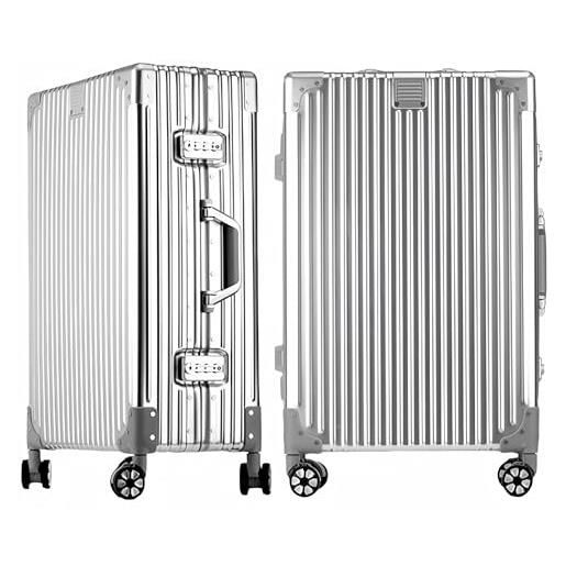 Aoliwei valigia da viaggio in alluminio, con manico telescopico, tsa, 4 ruote, argento, m, trolley rigido in alluminio con ruote orientabili