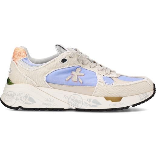 Premiata sneakers mase in canvas panna con riporti in nylon glicine e pelle beige