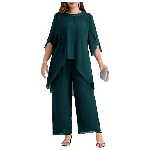Hanna Nikole plus size madre della sposa abito pantalone in chiffon per ospite di matrimonio 2 pezzi vestito festival elegante paillettes girocollo e vita alta cotail da sera set formale