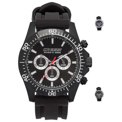 Cressi nereus, orologio cronografo analogico professionale subacqueo 200 m/20 atm unisex adulto, nero/nero, taglia unica