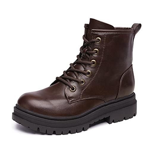 DREAM PAIRS stivaletti da combattimento con lacci neri per le donne tomaia idrorepellente stivaletti donna stivali donna, size 36.5, marrone, strong-5