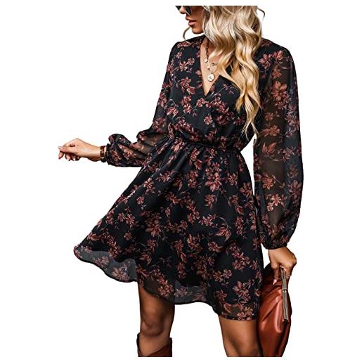 CUPSHE abito da donna con stampa floreale in chiffon a-line mini abito lungo contadino maniche elastico autunno, floreale, m