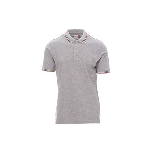 PAYPER italia melange polo unisex uomo donna a manica corta misto cotone collo profilo tricolore spacchetti laterali grigio (xl)