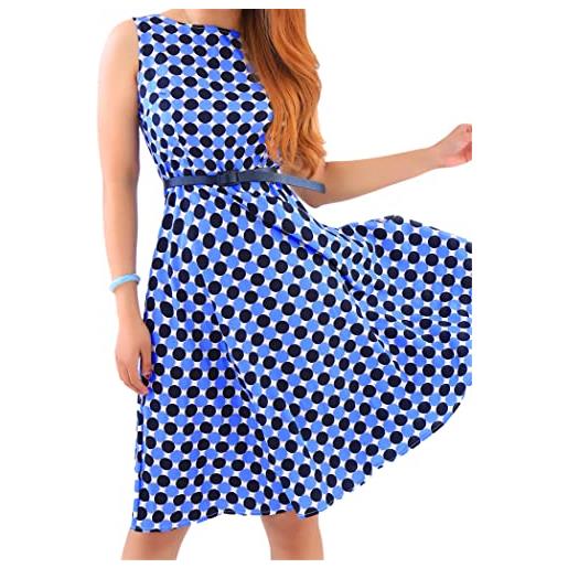 OMZIN donna abito a tubino floreale senza maniche anni '50 anni '60 con cintura abito estivo festive blue 3xl