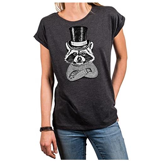 MAKAYA tunica donna taglie forti - stampa animali procione maglietta manica corta moda fashion grigio xxl