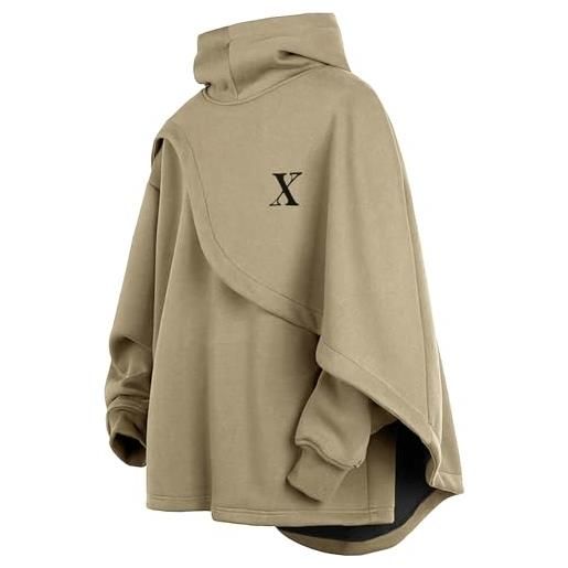 Covisoty felpa con cappuccio poncho cape da uomo manica lunga pullover collo alto techwear streetwear hoodies