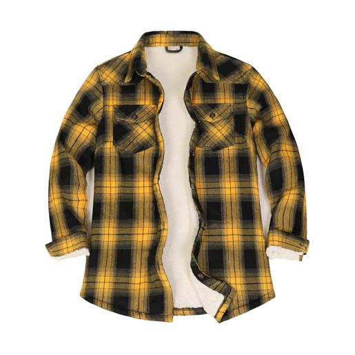 ZENTHACE giacca in flanella foderata in pile herpa da donna, con chiusura a bottoni, con fodera completa in sherpa, giallo / nero, xl
