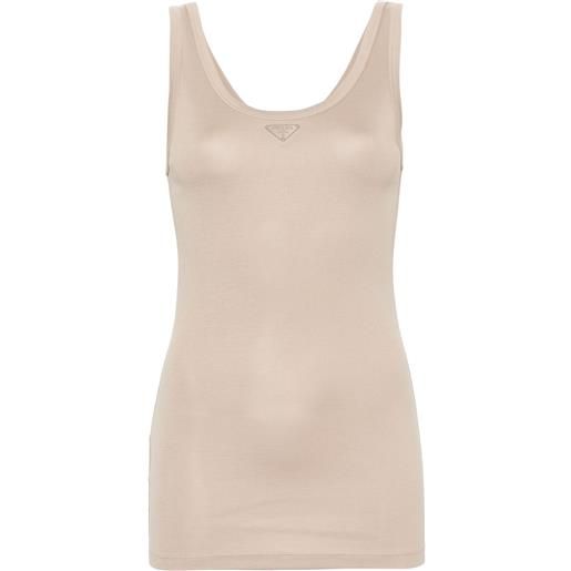 Prada canotta a coste con logo - toni neutri