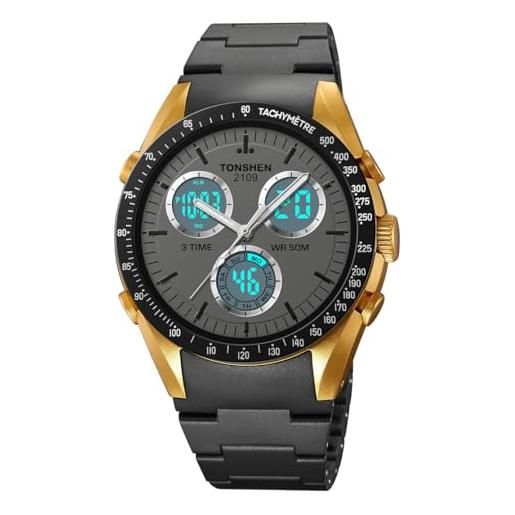 TONSHEN Orologio Sportivo Uomo 50m Impermeabile – Analogico Digitale Con Cronometro E Retroilluminazione - 3