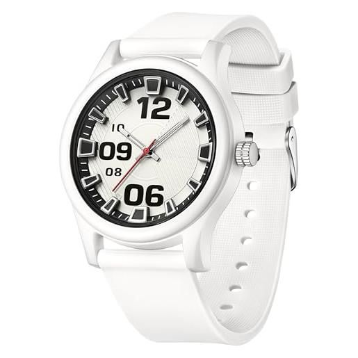 findtime orologio analogico da donna, casual, impermeabile fino a 5 atm, con numeri arabi, facile da leggere, al quarzo, sportivo, per donne e ragazze, bianco, cinturino