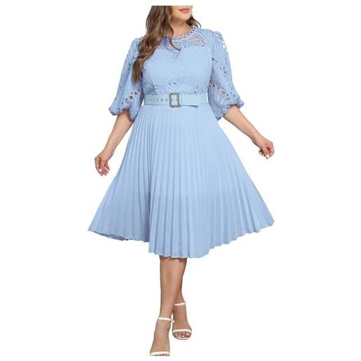 IWFEV abito taglie forti abito a pieghe in pizzo con maniche a sbuffo abito corto plus size abito da sera per feste vuote, blu, 4xl più