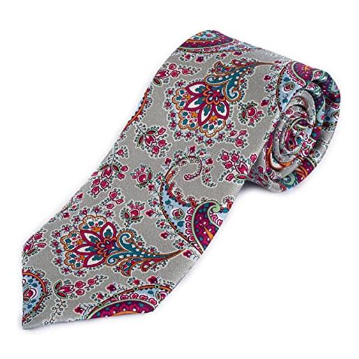 SansPlomb cravatta in seta di prima qualità, stampata con disegno paisley floreale - 100% made in italy (grigio)