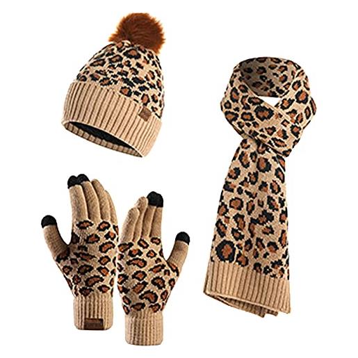 Winmany set di 3 guanti invernali da donna con cappello a maglia scaldacollo sciarpa touch screen guanti caldi e accoglienti adatti per il freddo