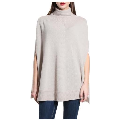 Laphilo poncho a maglia donna motivo intrecciato scollo rotondo morbido autunno (cod. 5348) (taglia unica, 8840 grigio)
