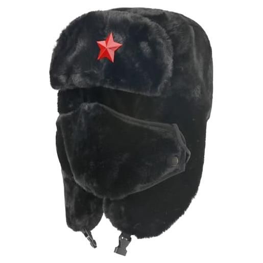 bomhys cappello uomo cappello bomber invernale militare sovietico russo cappello da cacciatore dell'esercito colbacco cappello di pelliccia russo spessore caldo per la caccia sugli sci, black3,55-60