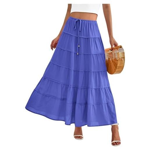 MASCOMODA maxi gonna lunga estiva da donna 2023 casual boho fluida a vita alta con volant a balze gonne da spiaggia con tasche, blu, xl
