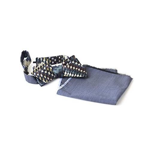 Old Fashion Sartoria cravatta a farfalla reversibile con fazzoletto per uomo in viscosa, seta e cotone nei colori blu navy, verde, bordeaux e avorio, taglia e cinturino regolabile e chiusura con gancio