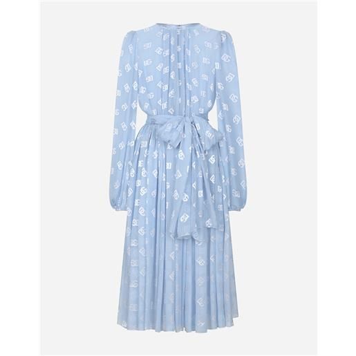 Dolce & Gabbana abito longuette in seta jacquard devorè logo dg