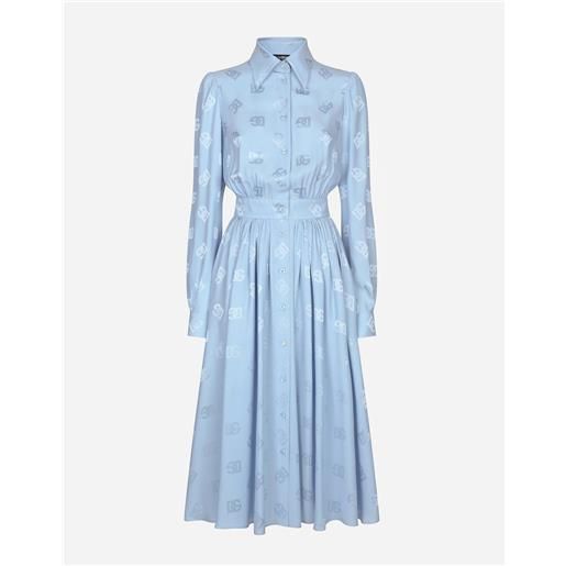 Dolce & Gabbana abito chemisier in raso di seta jacquard logo dg