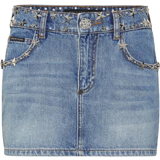 Philipp Plein gonna denim star con borchie - blu