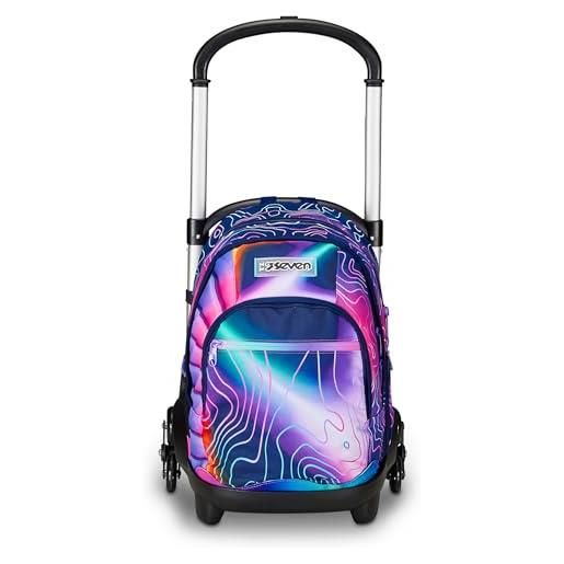 Seven trolley scuola flex 3 ruote, rosa, mapset girl, 3 in 1, triplo uso, zaino con carrello sganciabile, tasca porta borraccia e crossover system, zaino scuola viaggio, bambina ragazza