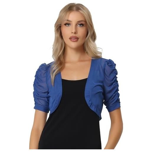Allegra K coprispalle donna elegante maniche corte trasparente bolero in chiffon aperto sul davanti giacca corta estivo per festa di halloween blu s