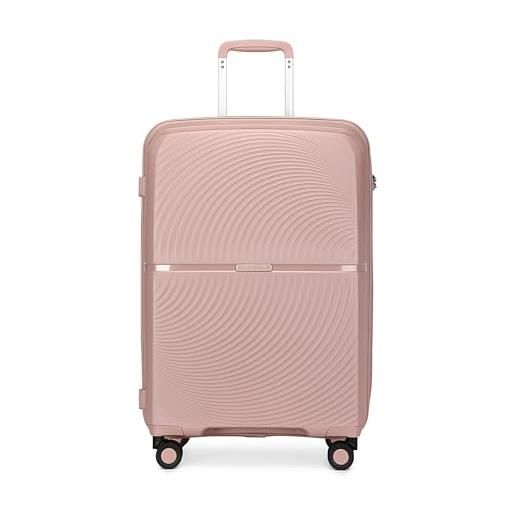 British traveller valigia leggera in polipropilene rigido trolley, alla moda, da viaggio, bagaglio a mano, dimensioni cabina, serratura tsa check in case con 4 ruote girevoli, nude, m, valigia rigida