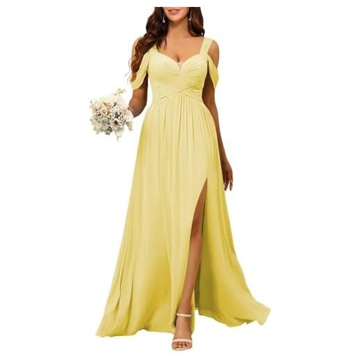 YIANN abiti da damigella d'onore in chiffon con spalle scoperte per donne con fessura plissettata una linea abito da festa formale per matrimoni, giallo, 52 più