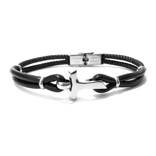 Bracciale Uomo In Acciaio Inox Nero Con Croce E Crocifisso - Regalo Religioso Cristiano, Ipoallergenico, 20 Cm X 16 Mm