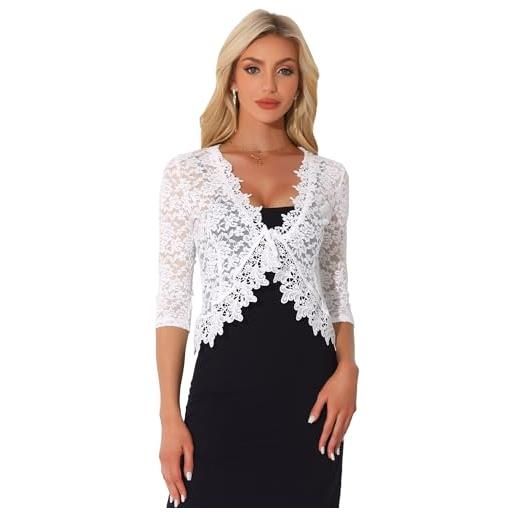 Allegra K donna coprispalle in pizzo elegante cardigan con maniche a 3/4 trasparente bolero per festa di halloween bianca m