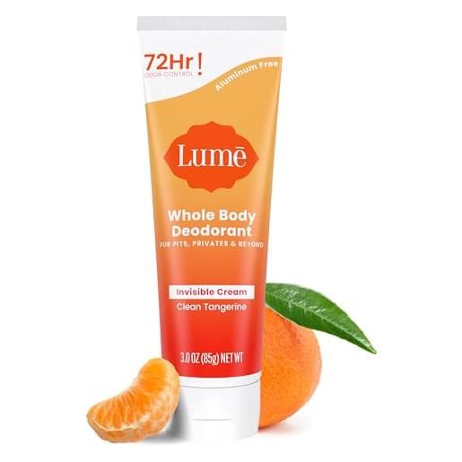 Lume deodorante per tutto il corpo, tubo di crema invisibile, 72 ore di controllo degli odori, senza alluminio, senza bicarbonato di sodio, delicato sulla pelle, 85 g (mandarino pulito)