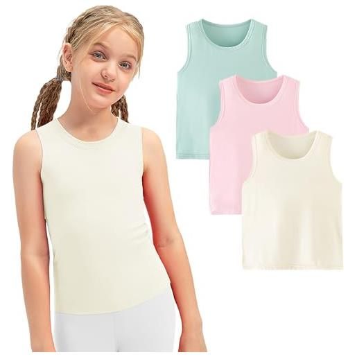 amropi 3 pack cannottiera da bambina ragazza intima in cotone canotta intimo maglietta bianco verde rosa, 8-9 anni