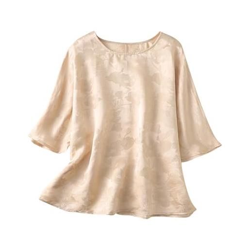 HAOLEI maglietta elegante donna lino maglietta donna curvy maglietta donna a manica 3/4 con girocollo tops elegante estiva letterari vintage semplicità blusa abbigliamento donna offerta 2024 per l'estate