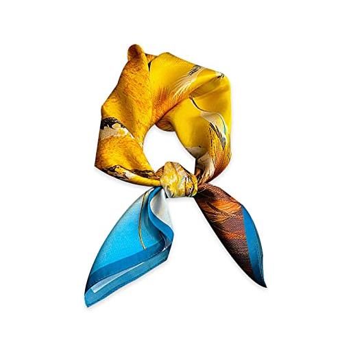 LumiSyne sciarpe di seta donna foulard quadrata 70×70cm colorate albero fiore stampata leggera raso foulard piccolo multifunzione fazzoletto da collo fascia per capelli bandane copricapo