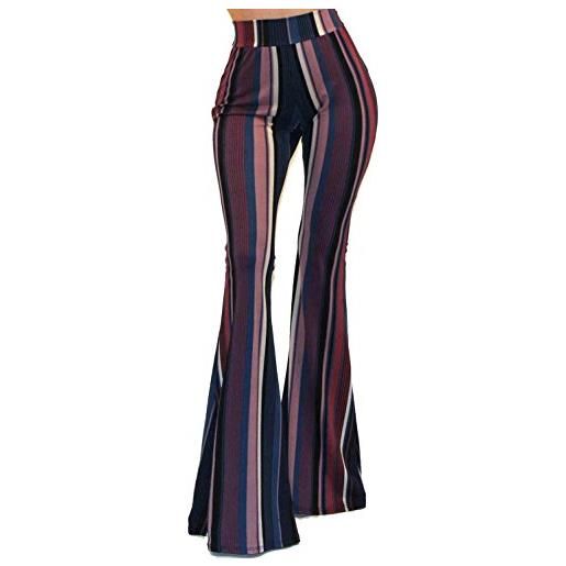 Vivicastle pantaloni da donna boho tinta unita hippie gamba larga svasata campana fondo pantaloni, d95, indaco/multicolore, s