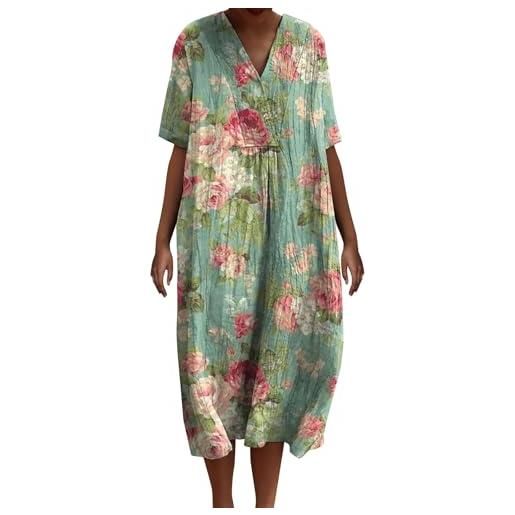Generic abito estivo donna lungo abiti casual da donna abiti lunghi a maniche corte floreali larghi con scollo a v abito stile impero donna (green, xxl)
